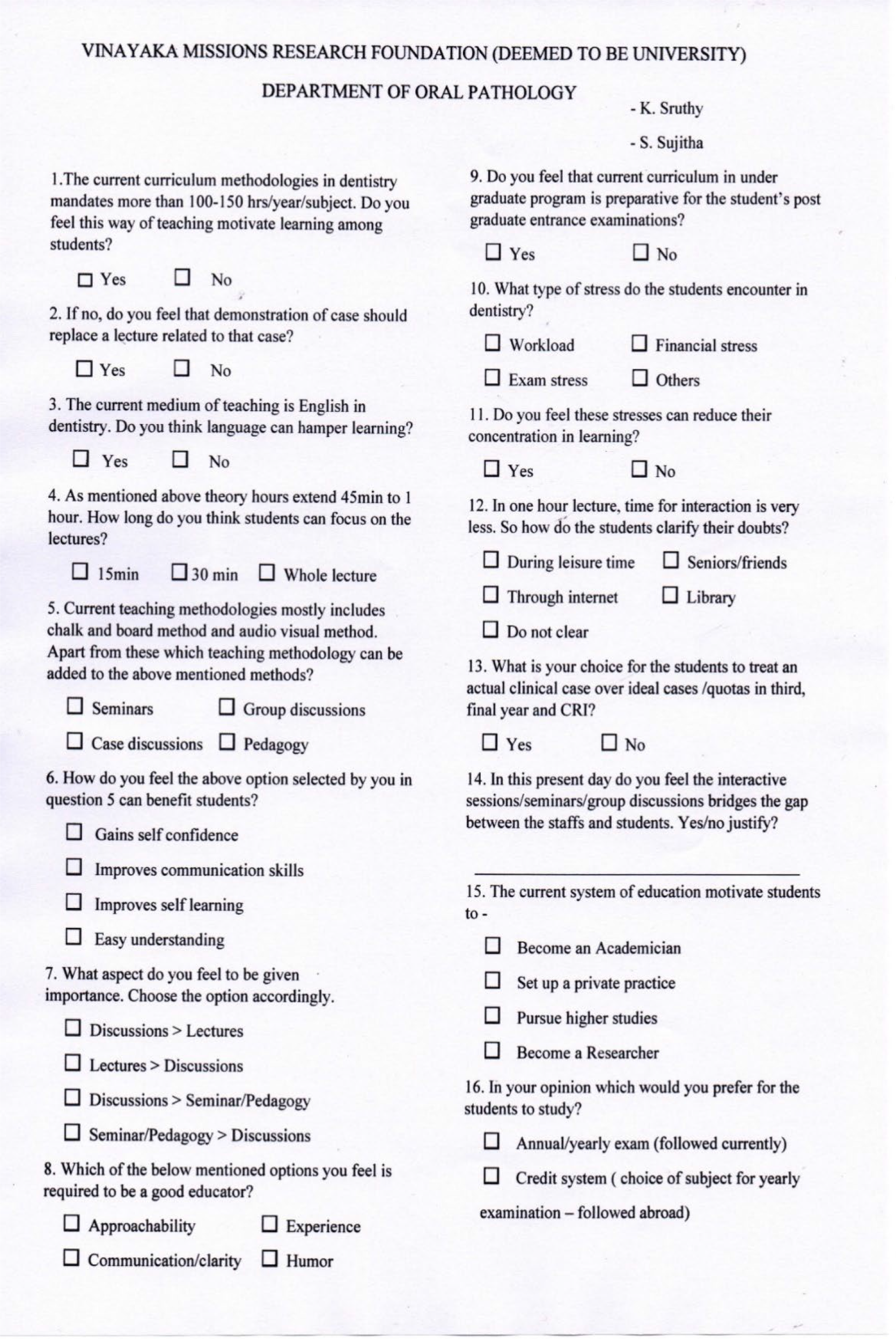 Questionnaire for staffs.